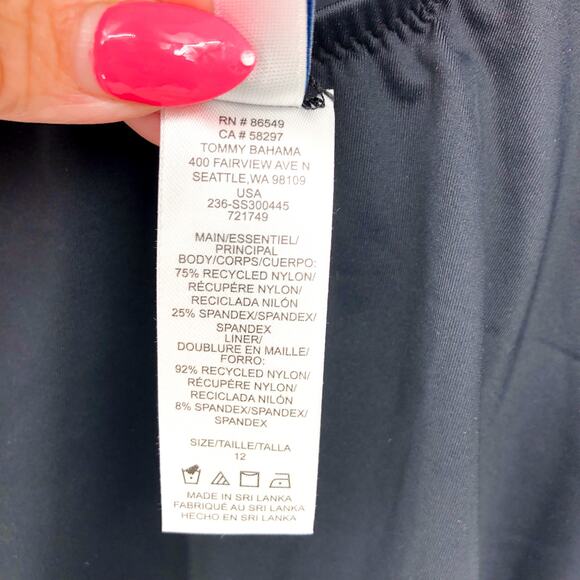 TOMMY BAHAMA Palm Modern Bandeau One Piece Swimsuit Size 12 Black Cut Out NWT - Picture 10 of 11